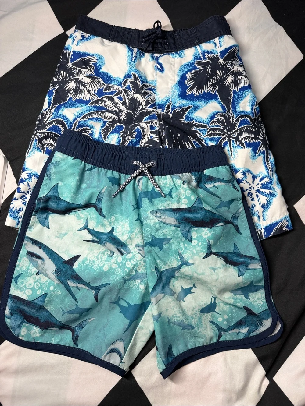 Kids Blue Shark & Palm Swim Shorts Set